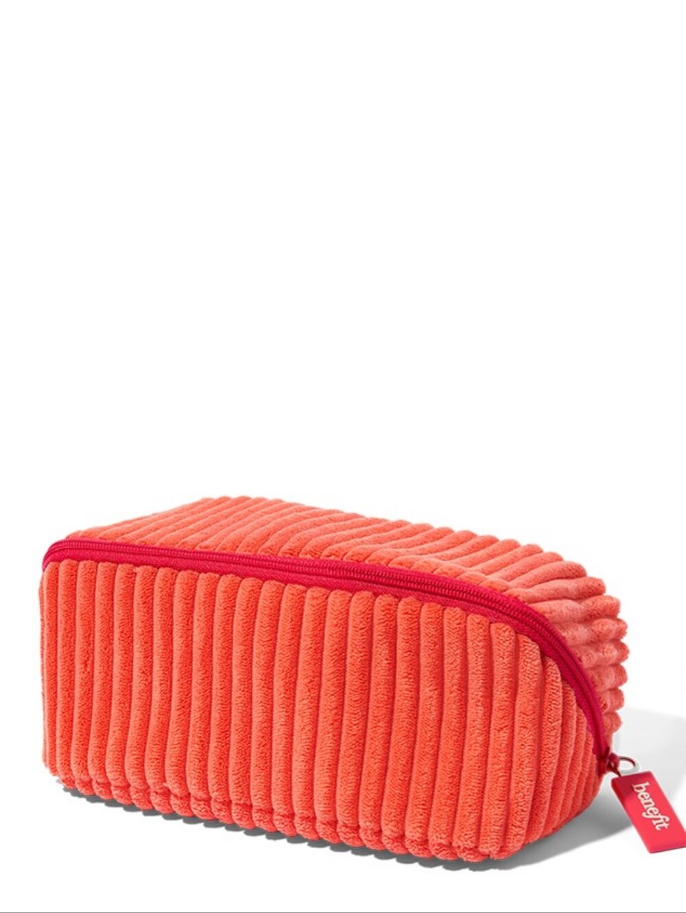 NWT BENEFIT COSMETICS PEACH/PINK SOFT PLUSH CORDUROY ZIPPER POUCH!